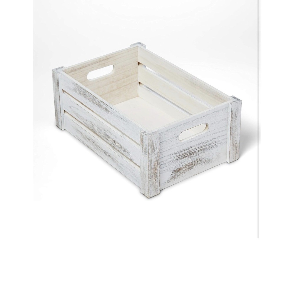 Farmhouse Wooden Crate Set | Whitewashed Nesting Storage Boxes Set of 2 - Picture 12 of 15